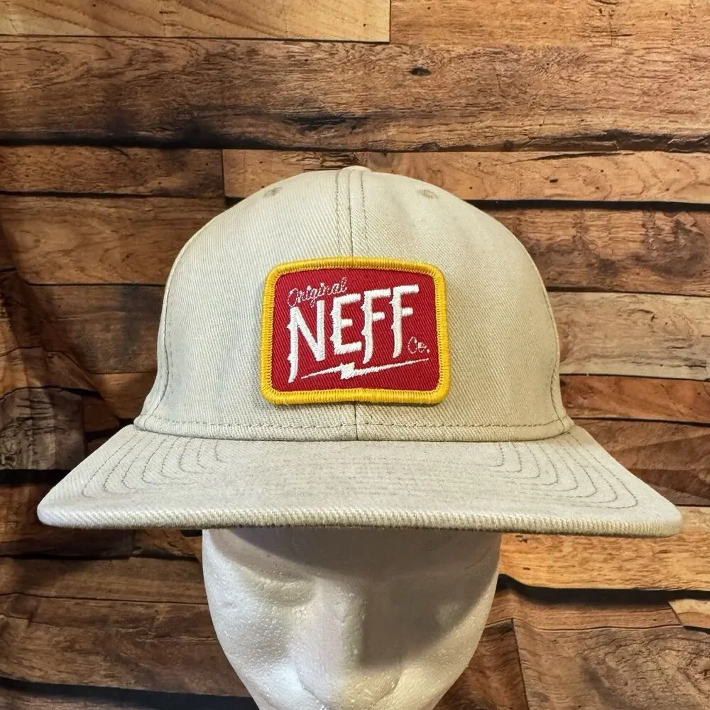 Neff Headwear Snapback Hat Cap Beige Tan Original Co Patch Flat Bill Skate Mens